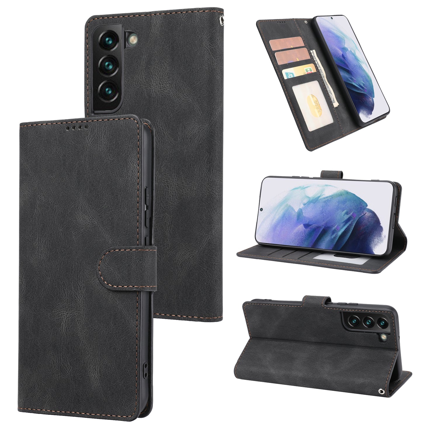 For Samsung Galaxy S24+ Leather Case Wallet Stand Classic Phone Cover - Black