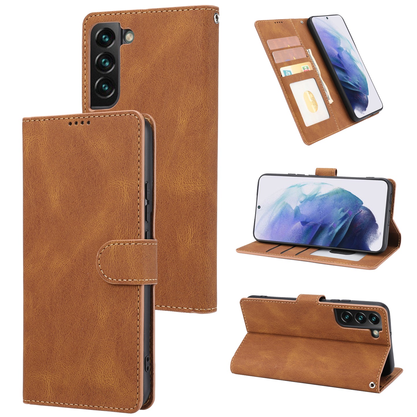 For Samsung Galaxy S24+ Leather Case Wallet Stand Classic Phone Cover - Brown