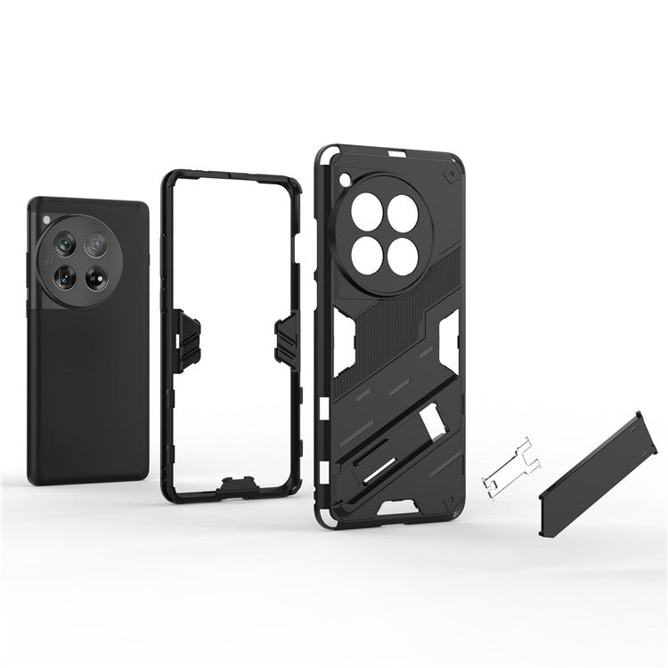Case for OnePlus 12 5G Built-in Kickstand Dual-Layer TPU+PC Phone Cover - Black