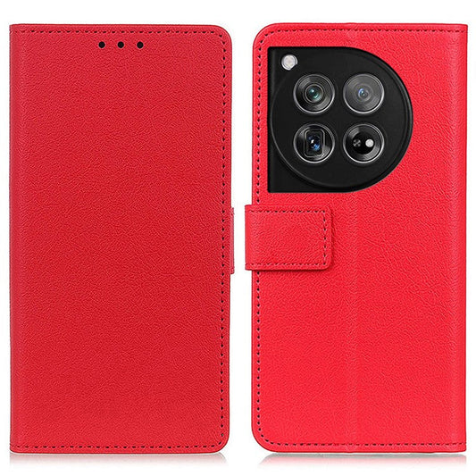 For OnePlus 12 5G PU Leather Case Phone Cover Stand Wallet - Red