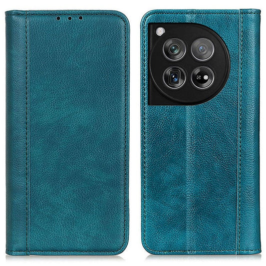 For OnePlus 12 5G Phone Cover Litchi Texture Magnetic Split Leather Wallet Case - Green