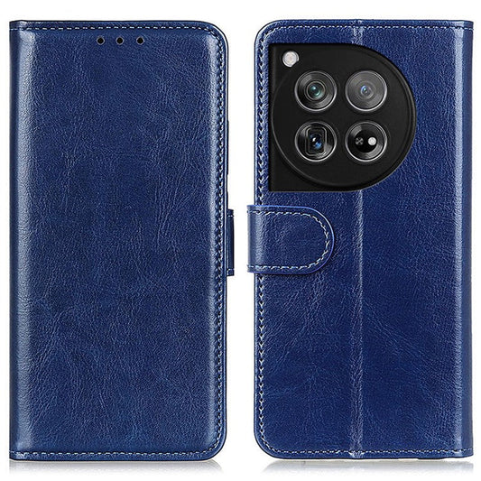 For OnePlus 12 5G Flip Leather Phone Cover Crazy Horse Pattern Design - Blue