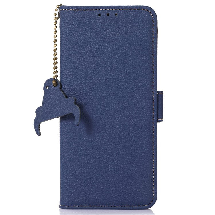 For OnePlus 12 5G Phone Case Genuine Cow Leather RFID Blocking Wallet - Sapphire