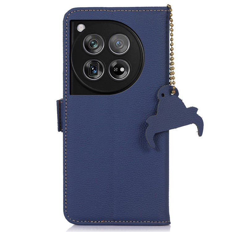 For OnePlus 12 5G Phone Case Genuine Cow Leather RFID Blocking Wallet - Sapphire