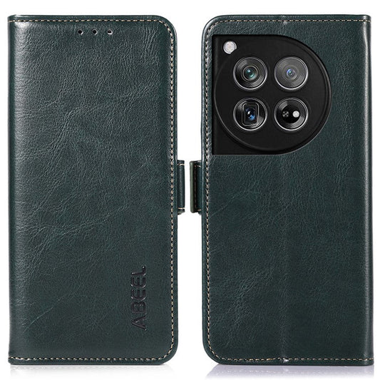 ABEEL For OnePlus 12 5G Wallet Phone Case Crazy Horse PU Leather - Green