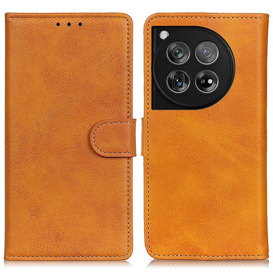For OnePlus 12 5G Chic Leather Case Cowhide Texture Wallet Stand Cover - Brown