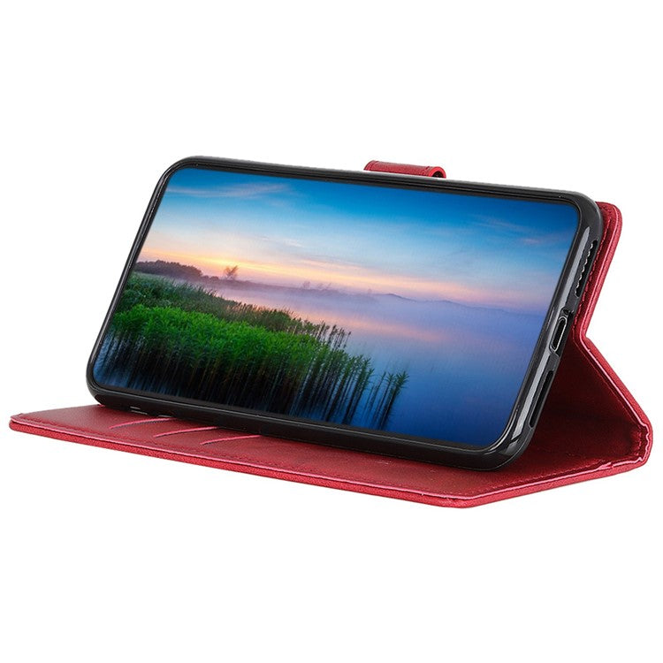 For OnePlus 12 5G Chic Leather Case Cowhide Texture Wallet Stand Cover - Red