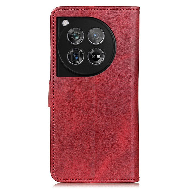 For OnePlus 12 5G Chic Leather Case Cowhide Texture Wallet Stand Cover - Red
