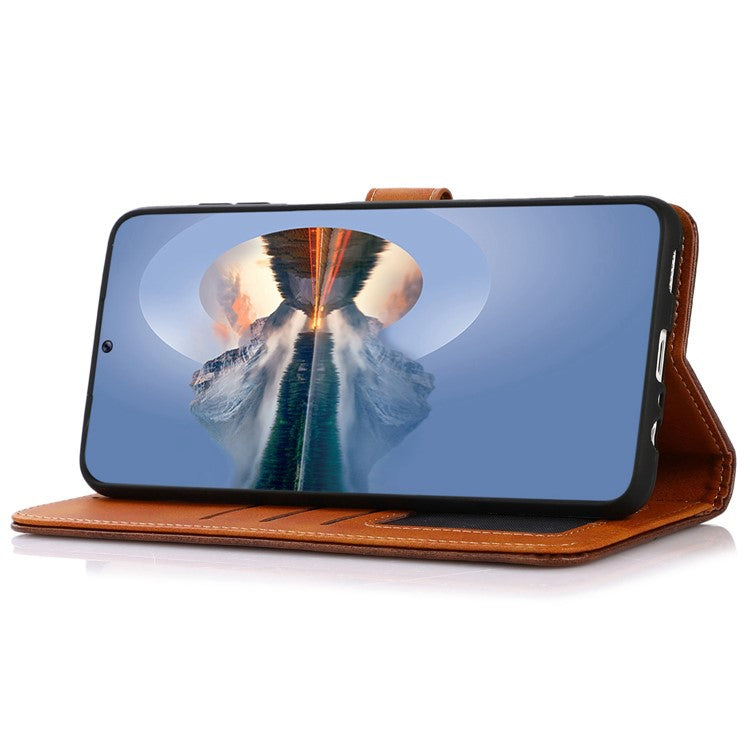 KHAZNEH For OnePlus 12 5G Case PU Leather+TPU Cowhide Texture Phone Guard Cover - Brown
