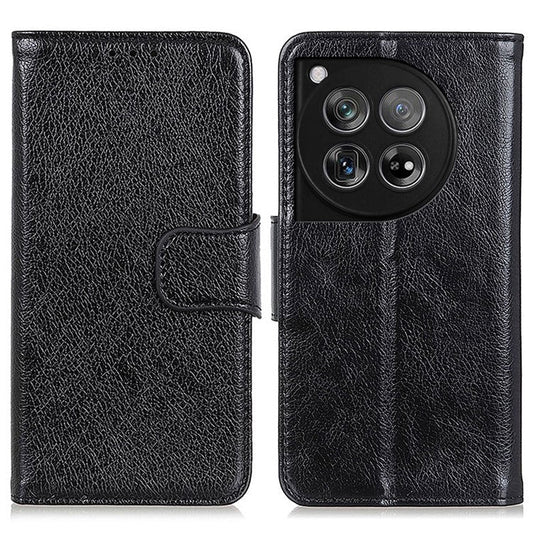 For OnePlus 12 5G Magnetic Case Split Leather Anti-scratch Nappa Texture Cell Phone Shell - Black