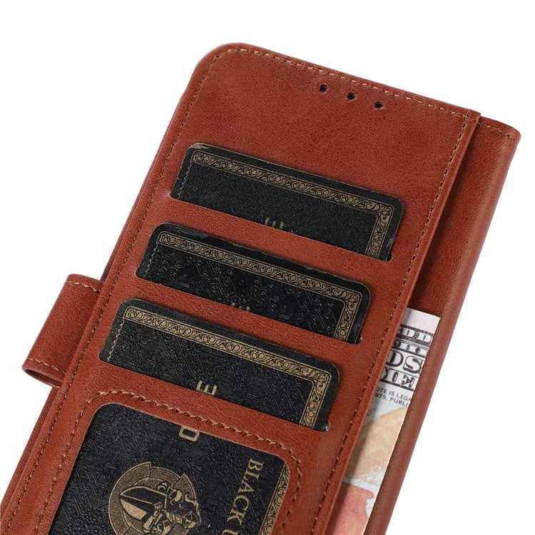 For OnePlus 12 5G Leather Case Scratch-proof Cowhide Texture Stand Wallet Phone Cover - Brown