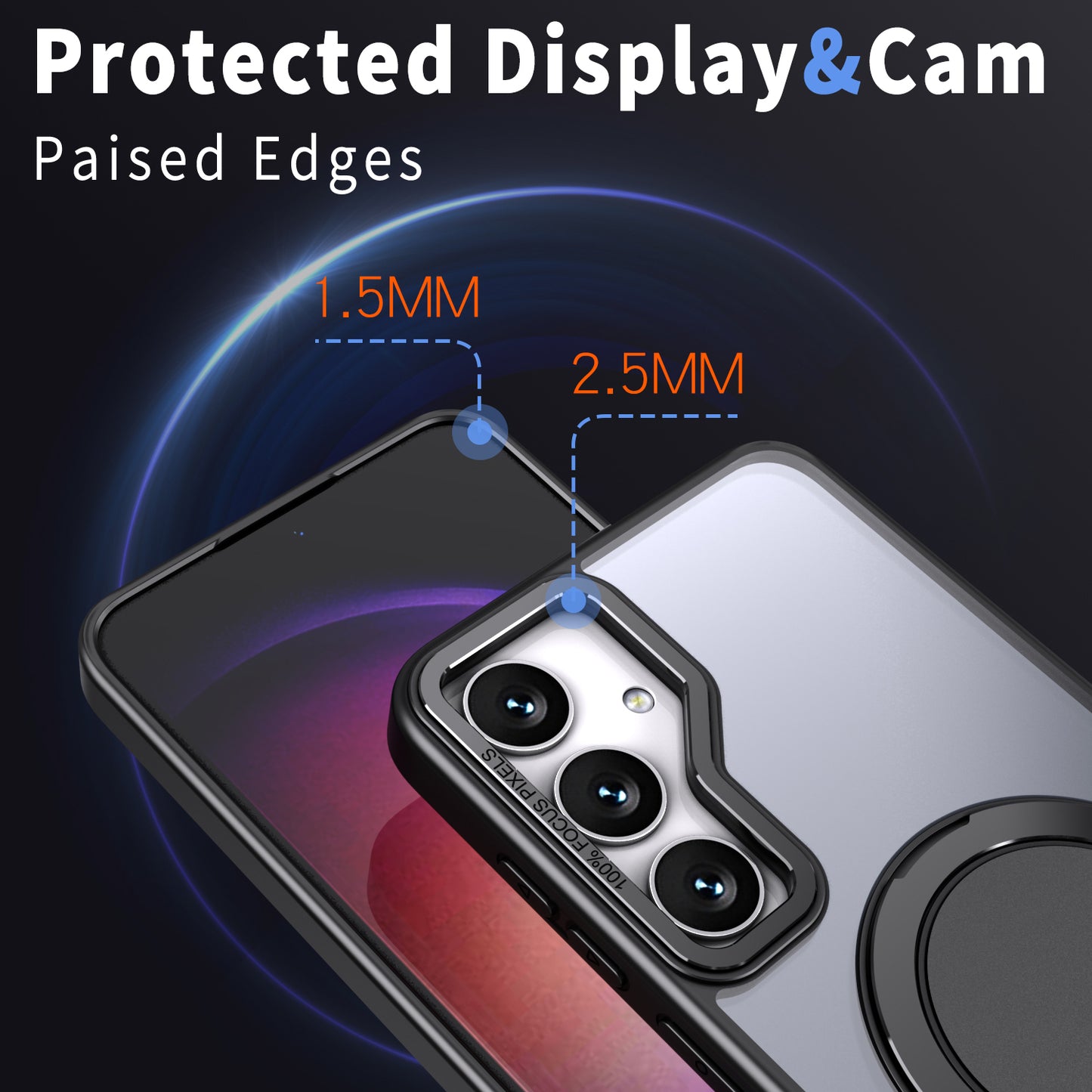 For Samsung Galaxy S24+ Magnetic Phone Case Invisible Gear 360 Degree Rotation Ring Kickstand - Black