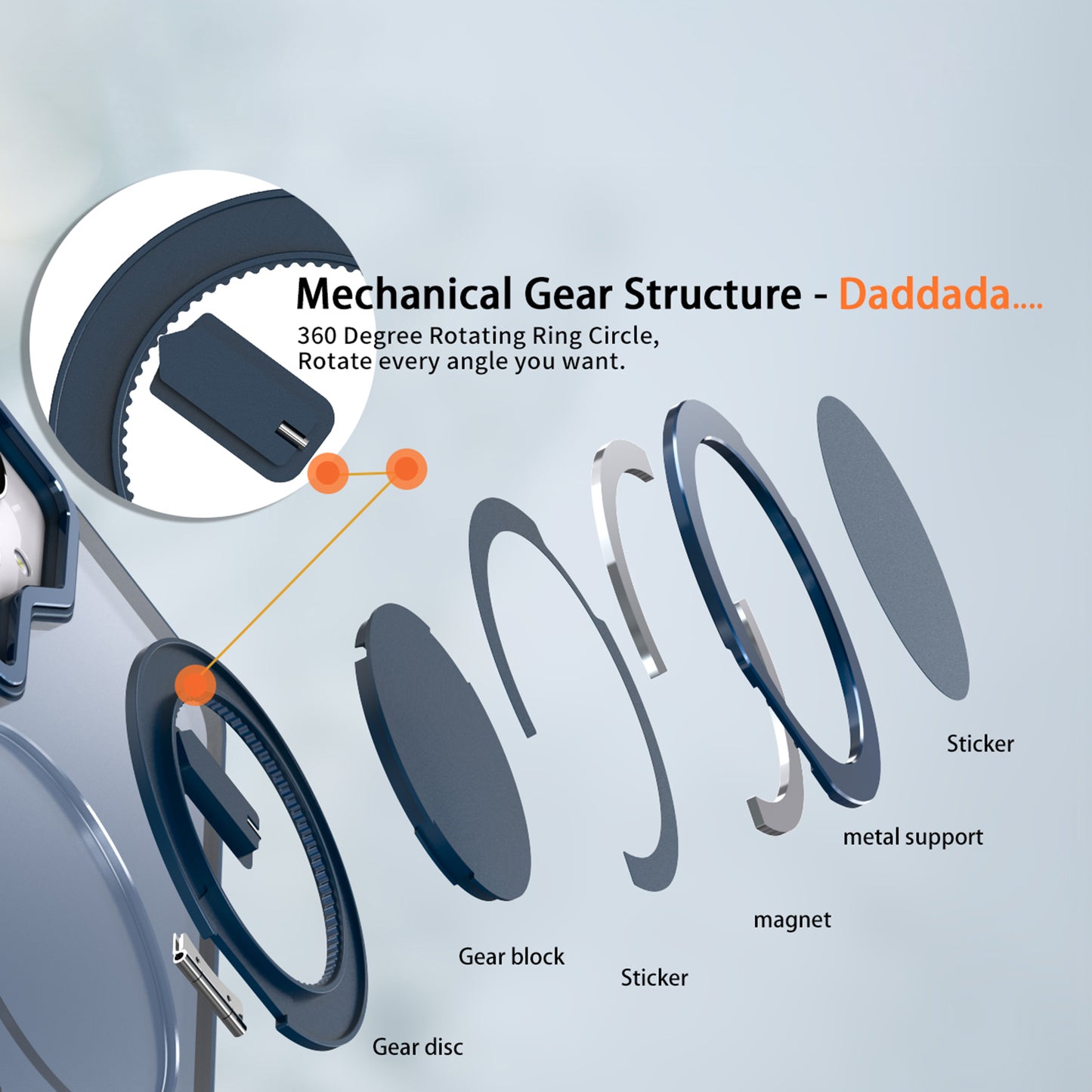 For Samsung Galaxy S24+ Magnetic Phone Case Invisible Gear 360 Degree Rotation Ring Kickstand - Navy Blue