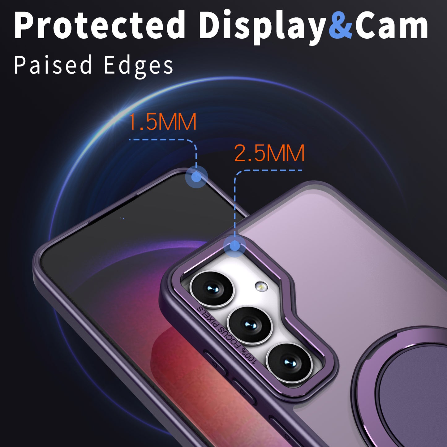 For Samsung Galaxy S24+ Magnetic Phone Case Invisible Gear 360 Degree Rotation Ring Kickstand - Purple
