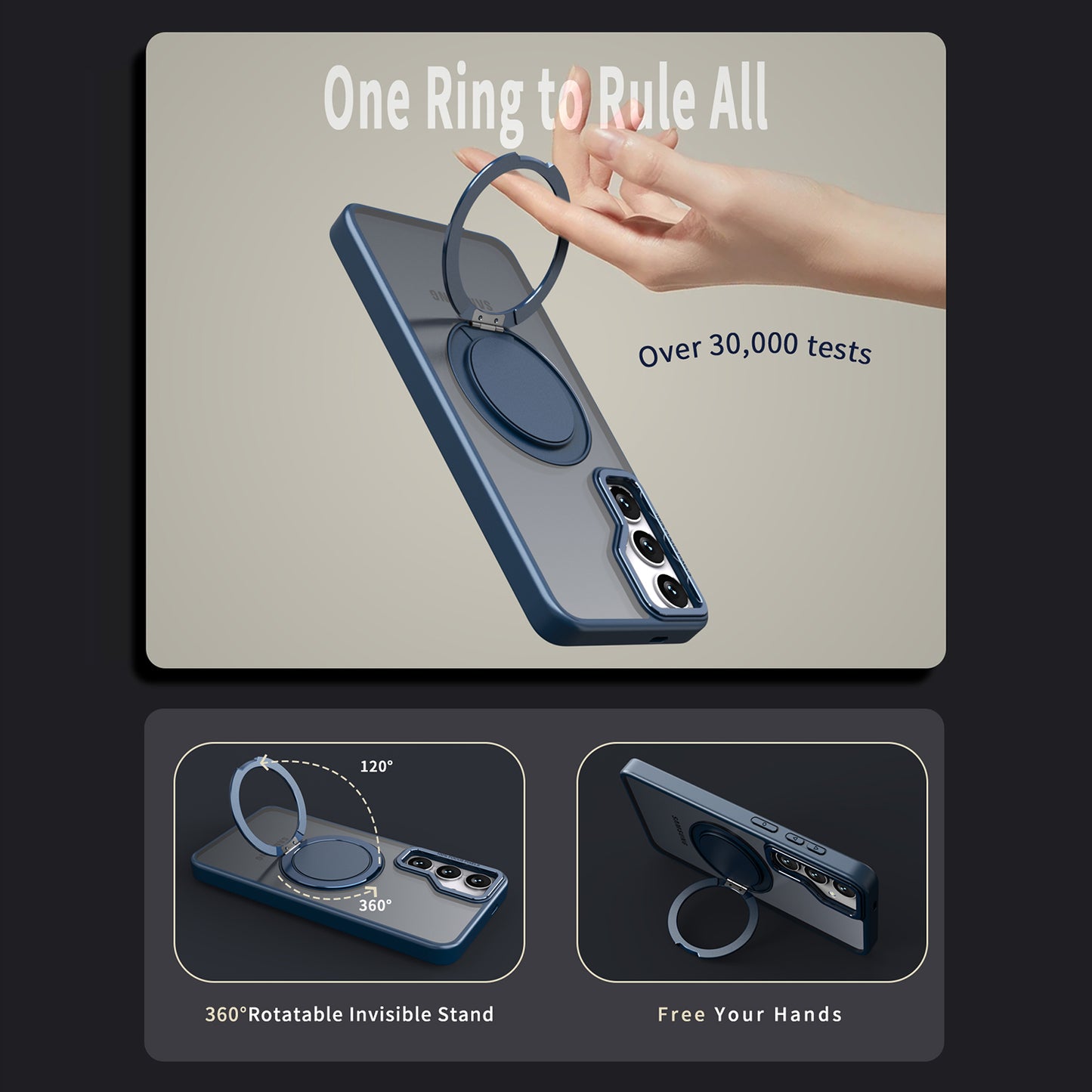 For Samsung Galaxy S24 Phone Case Ring Kickstand Magnetic Phone Cover - Navy Blue