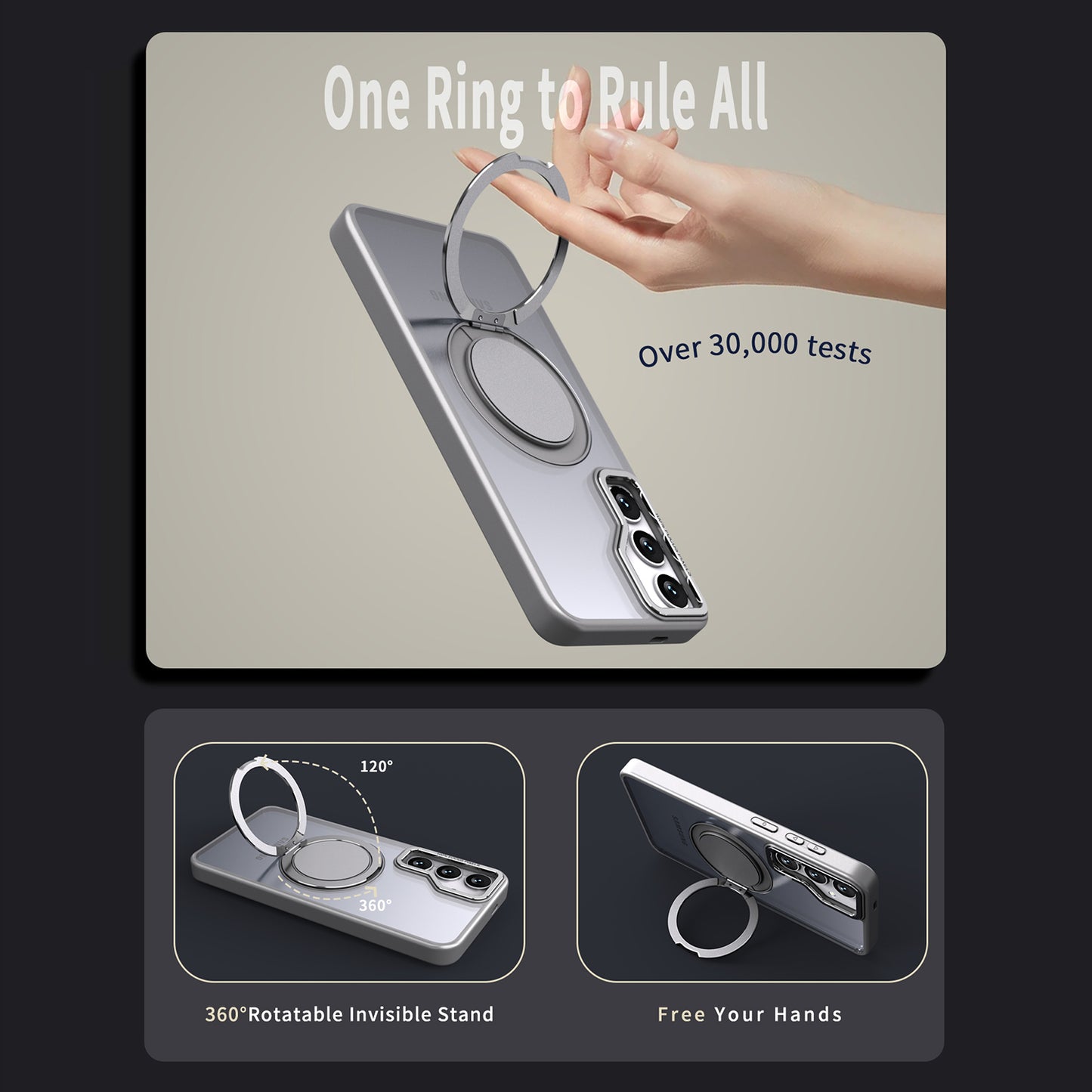 For Samsung Galaxy S24 Phone Case Ring Kickstand Magnetic Phone Cover - Titanium Grey