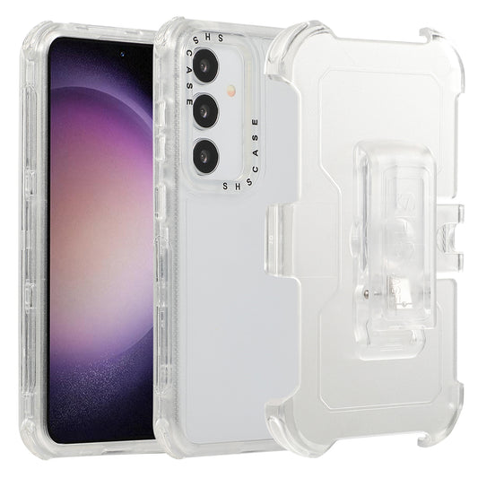 For Samsung Galaxy S24 Matte Slide Holster Phone Case Belt Clip Kickstand - Transparent
