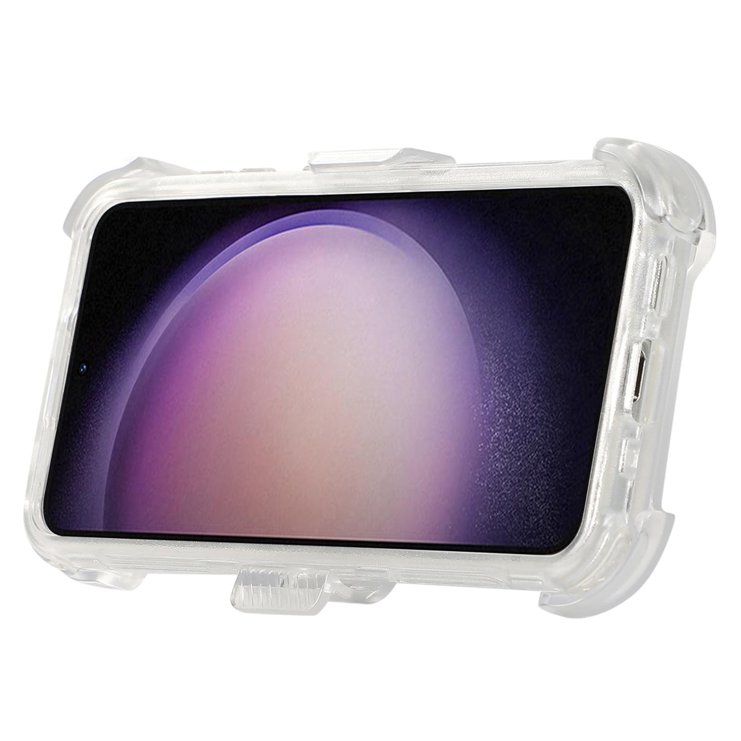 For Samsung Galaxy S24+ Slide Belt Holster Phone Case Kickstand Matte Cover - Transparent