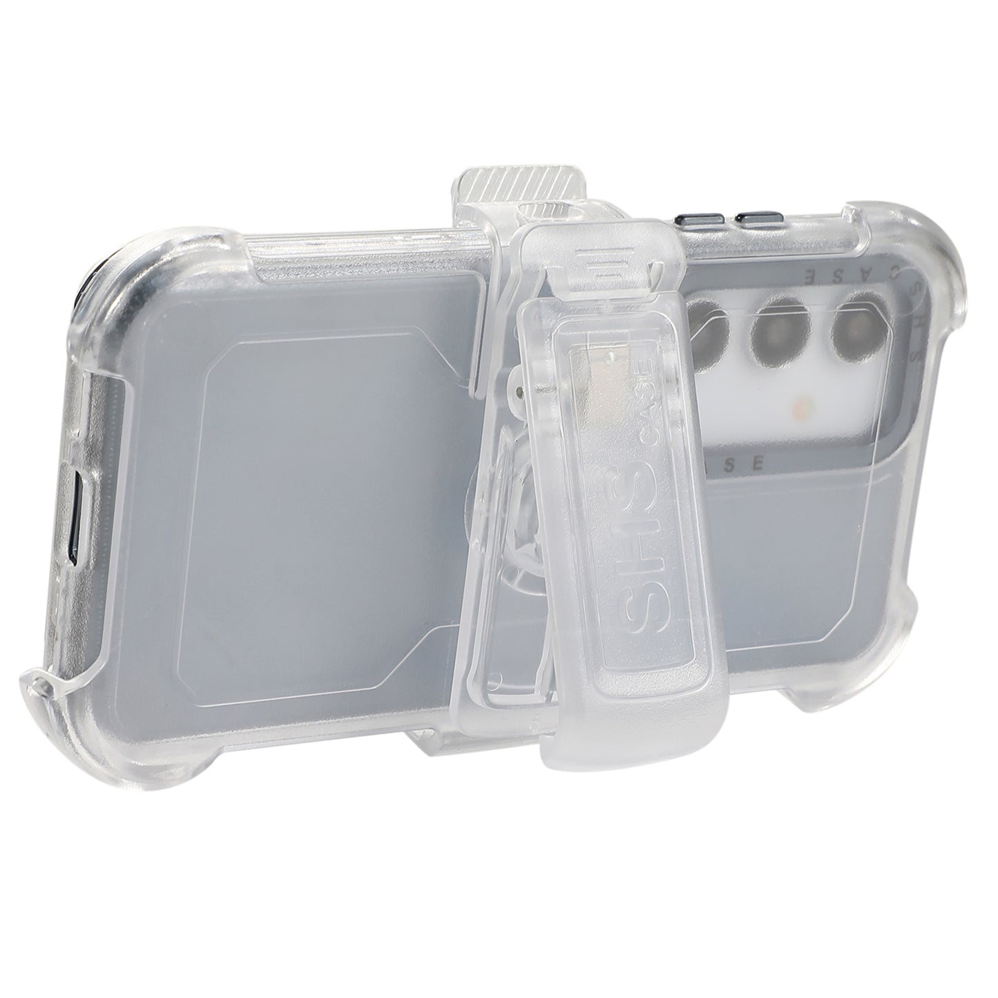 For Samsung Galaxy S24+ Slide Belt Holster Phone Case Kickstand Matte Cover - Transparent Sapphire
