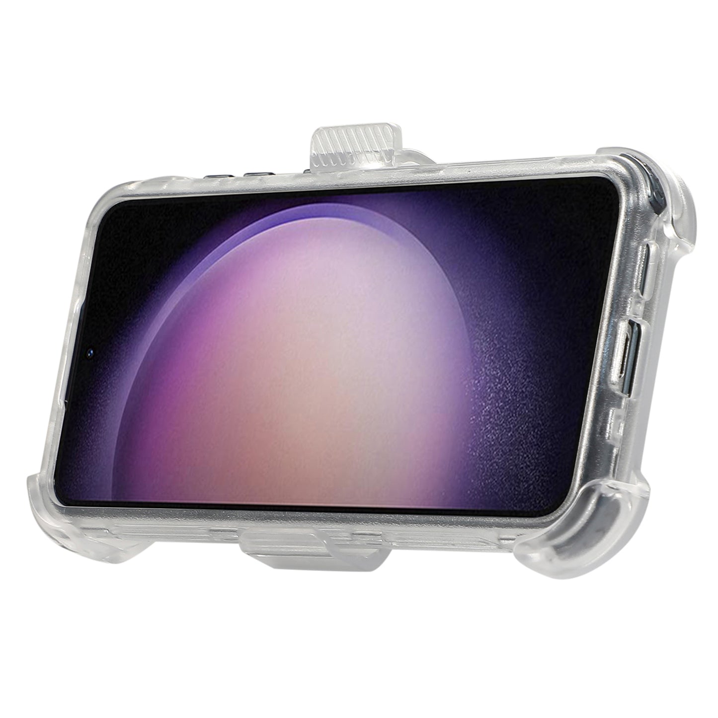 For Samsung Galaxy S24+ Slide Belt Holster Phone Case Kickstand Matte Cover - Transparent Sapphire