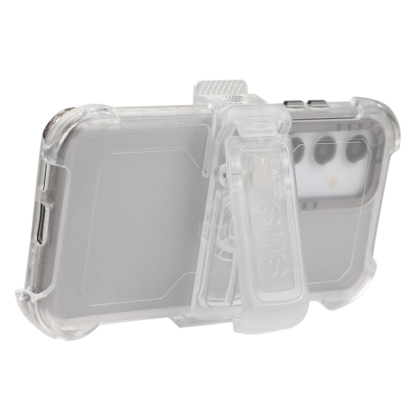 For Samsung Galaxy S24+ Slide Belt Holster Phone Case Kickstand Matte Cover - Transparent Black