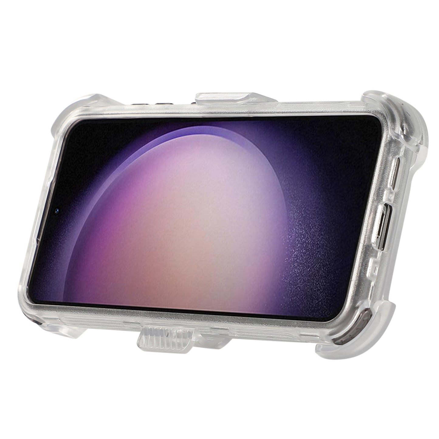 For Samsung Galaxy S24+ Slide Belt Holster Phone Case Kickstand Matte Cover - Transparent Black