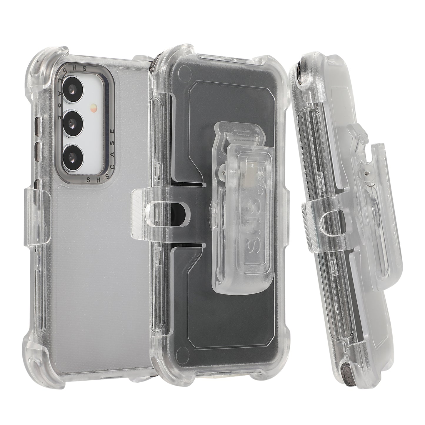 For Samsung Galaxy S24+ Slide Belt Holster Phone Case Kickstand Matte Cover - Transparent Black