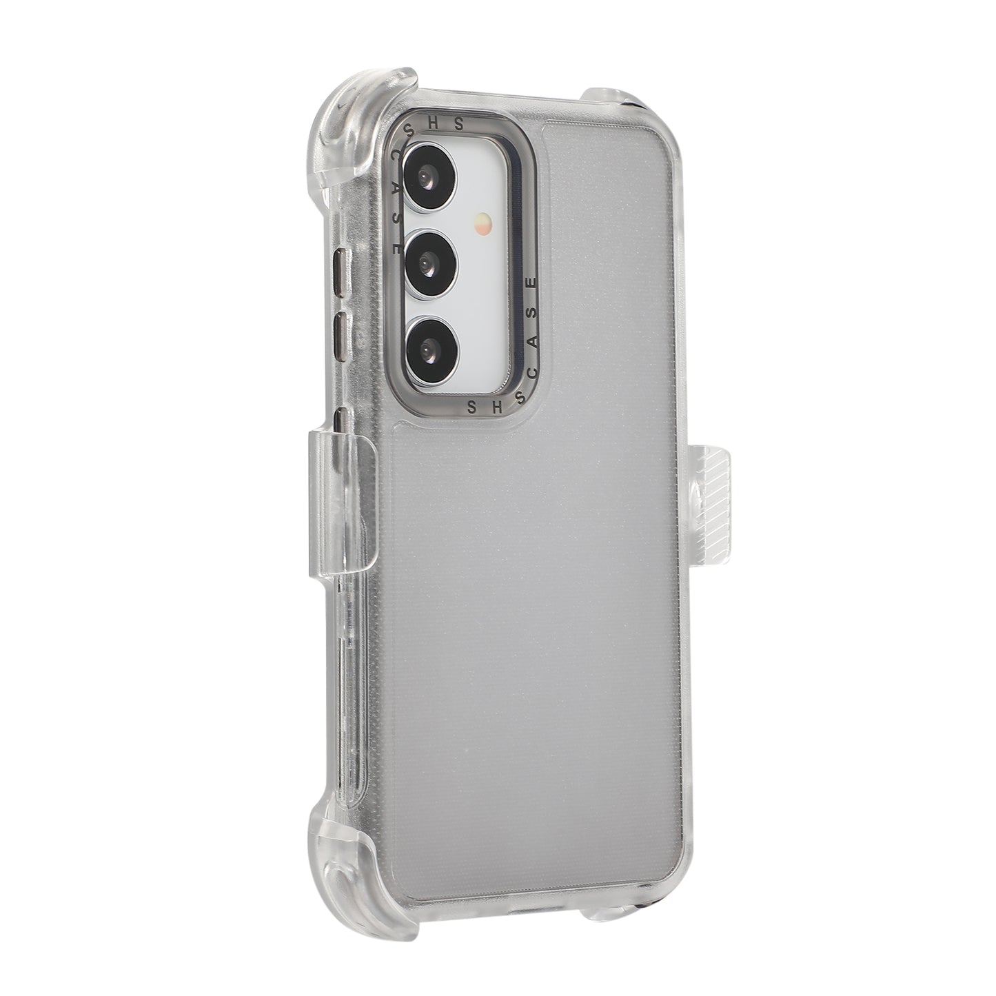 For Samsung Galaxy S24+ Slide Belt Holster Phone Case Kickstand Matte Cover - Transparent Black