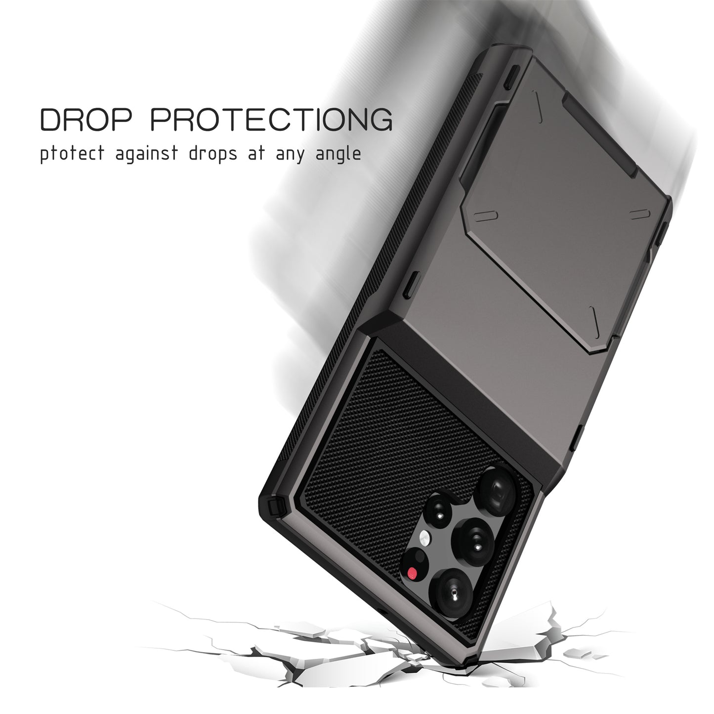For Samsung Galaxy S24 Ultra Flip Card Holder Phone Case TPU+PC Cover - Grey