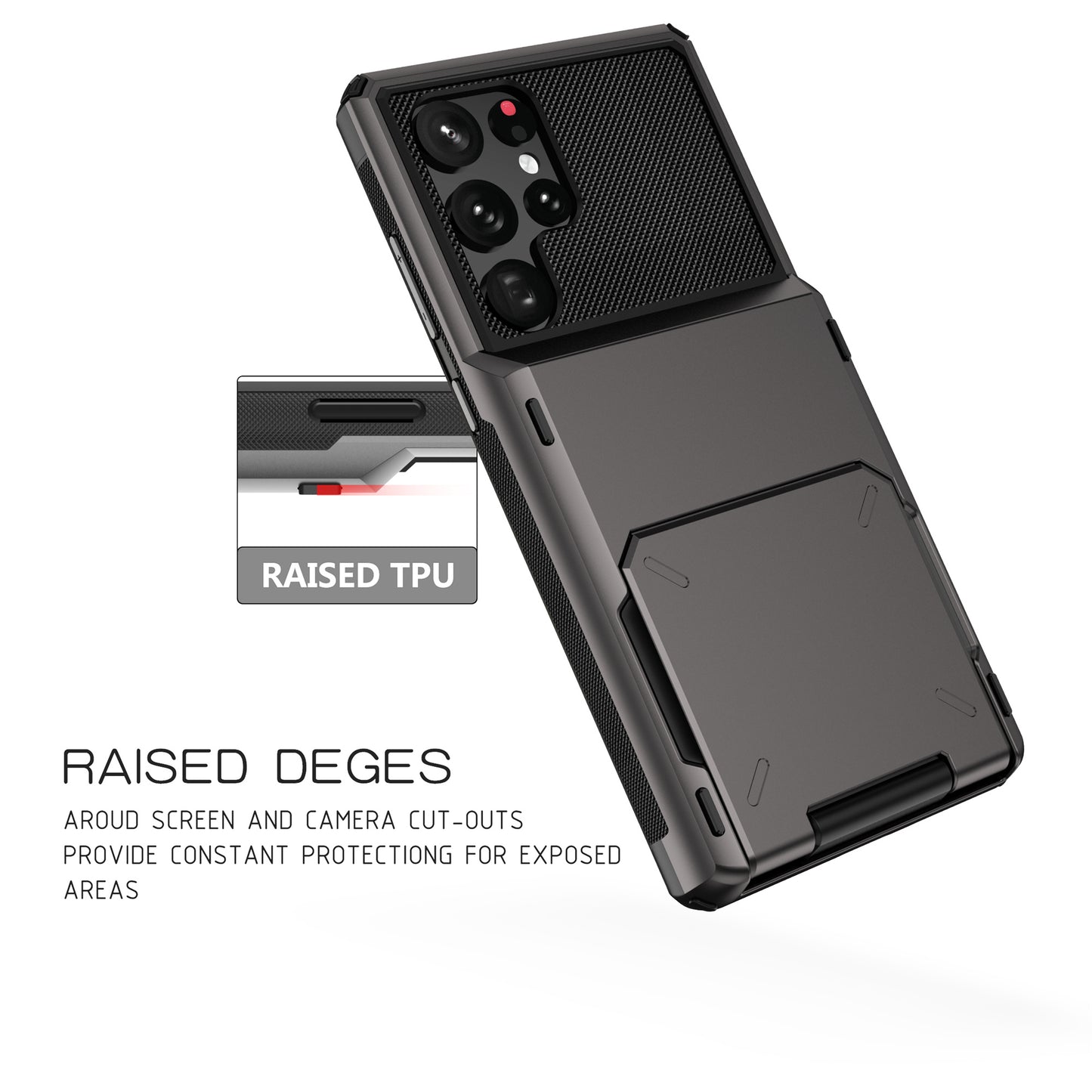 For Samsung Galaxy S24 Ultra Flip Card Holder Phone Case TPU+PC Cover - Grey
