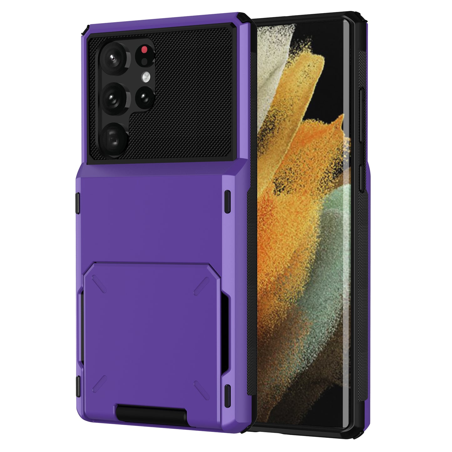 For Samsung Galaxy S24 Ultra Flip Card Holder Phone Case TPU+PC Cover - Purple