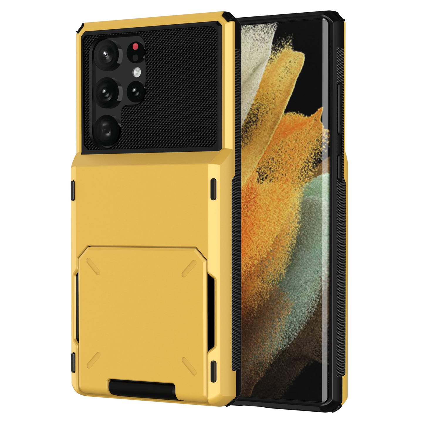 For Samsung Galaxy S24 Ultra Flip Card Holder Phone Case TPU+PC Cover - Yellow