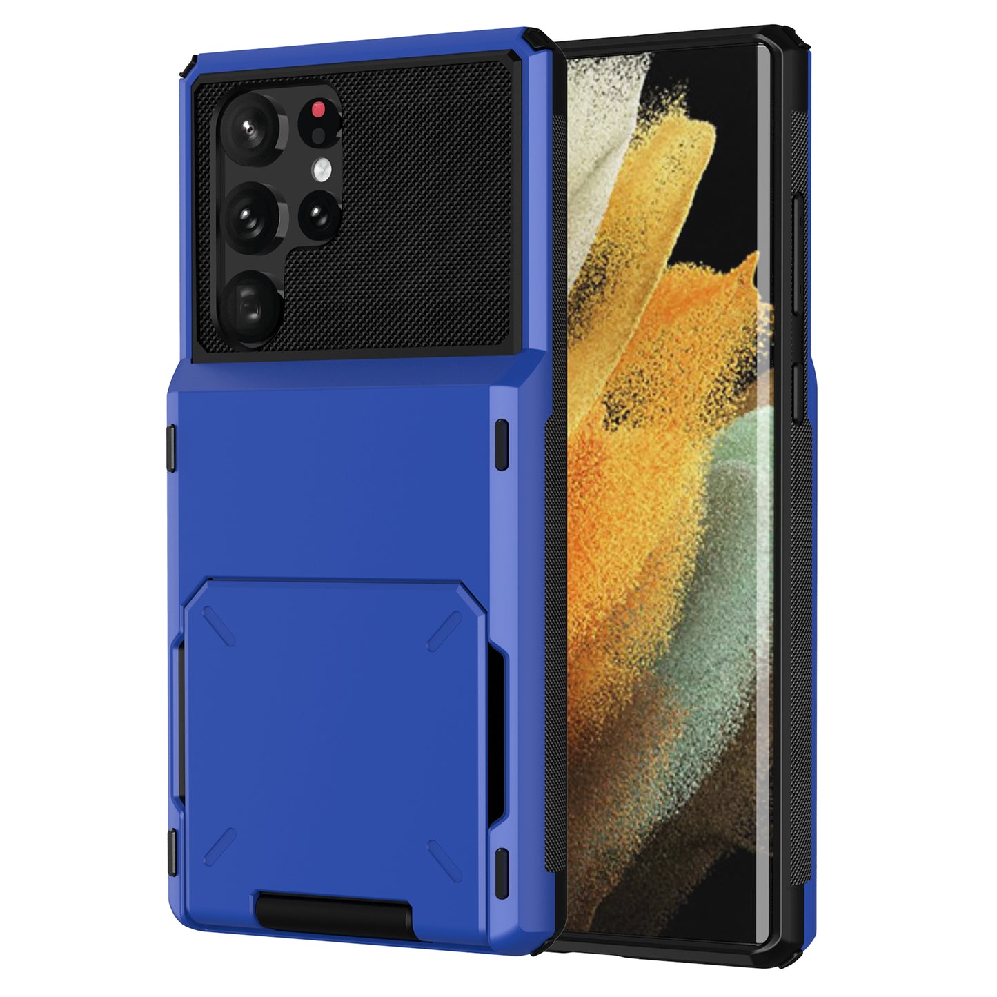For Samsung Galaxy S24 Ultra Flip Card Holder Phone Case TPU+PC Cover - Blue