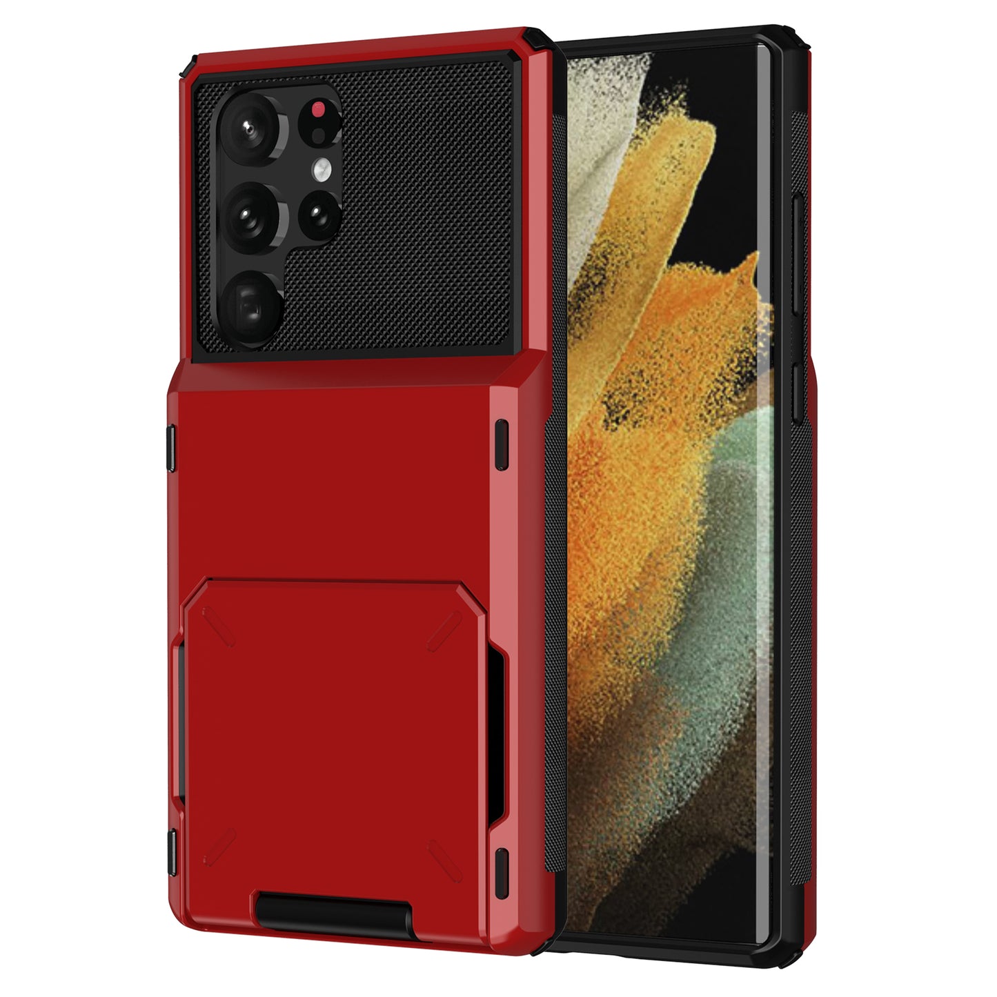 For Samsung Galaxy S24 Ultra Flip Card Holder Phone Case TPU+PC Cover - Red