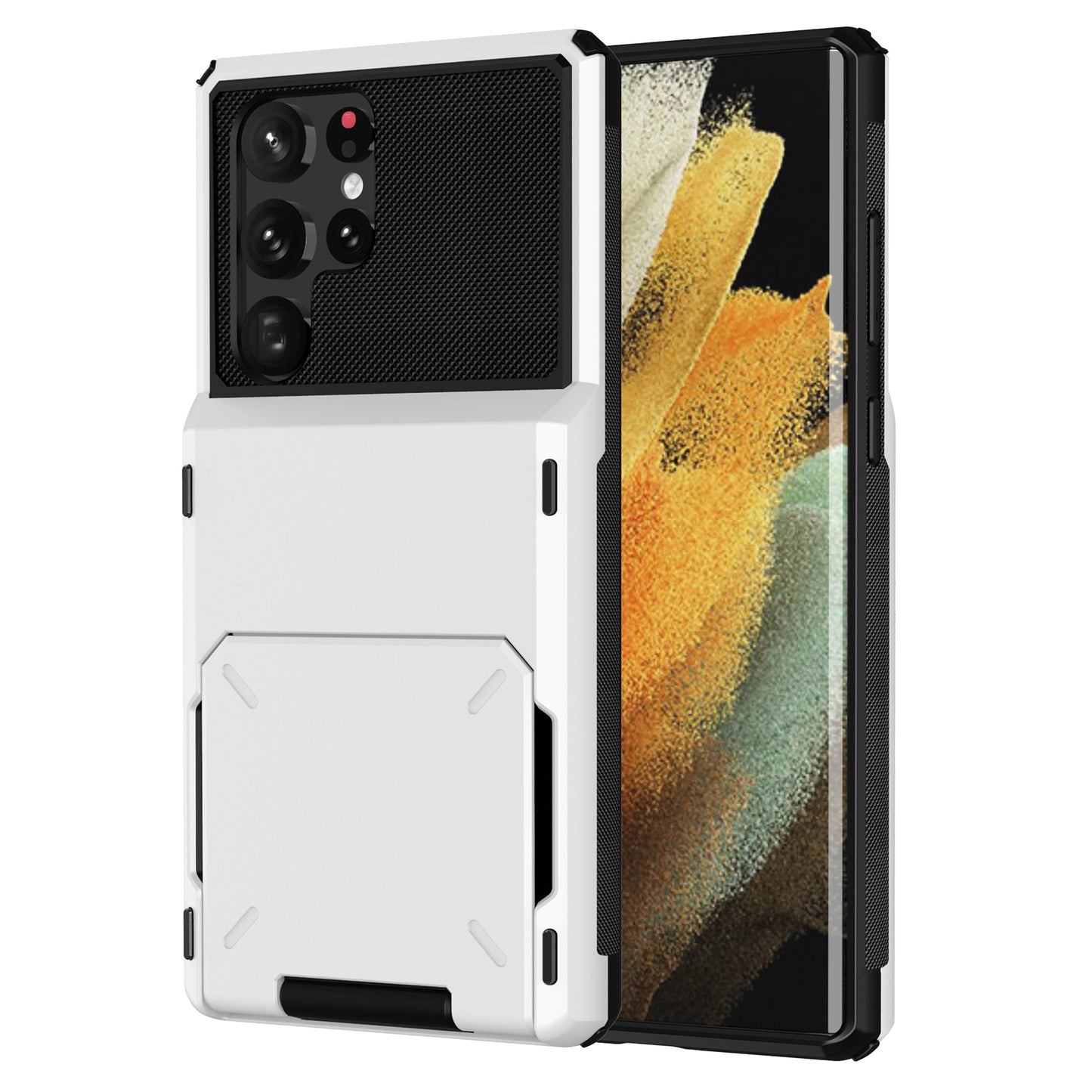 For Samsung Galaxy S24 Ultra Flip Card Holder Phone Case TPU+PC Cover - White