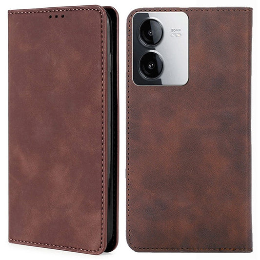 For vivo iQOO Z8x 5G / Y78t 5G Phone Case Card Holder Slots Leather Stand Flip Cover - Dark Brown