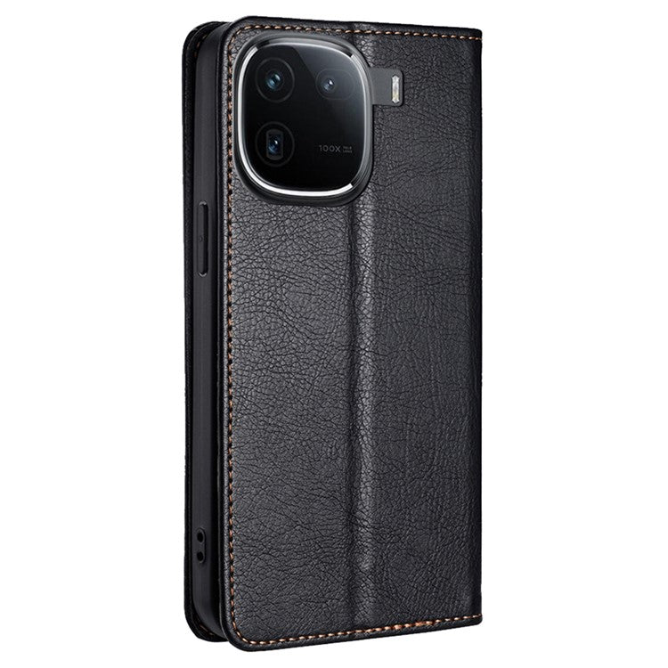 For vivo iQOO 12 5G PU Leather Wallet Case Solid Color Stand Flip Phone Cover Magnetic Absorption - Black