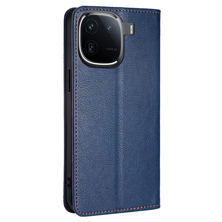 For vivo iQOO 12 5G PU Leather Wallet Case Solid Color Stand Flip Phone Cover Magnetic Absorption - Blue