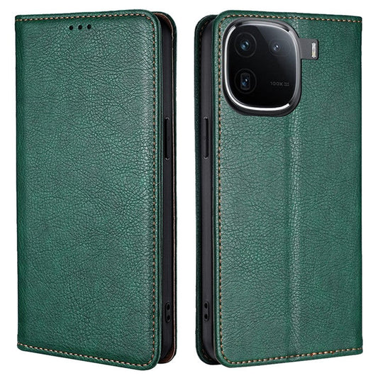 For vivo iQOO 12 5G PU Leather Wallet Case Solid Color Stand Flip Phone Cover Magnetic Absorption - Green