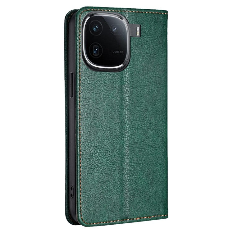 For vivo iQOO 12 5G PU Leather Wallet Case Solid Color Stand Flip Phone Cover Magnetic Absorption - Green