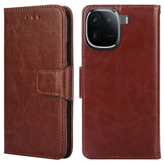 Case Collection for vivo iQOO 12 Pro 5G Leather Folio Flip Cover Magnetic Closure Stand - Brown