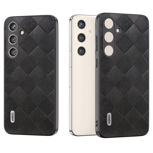 ABEEL For Samsung Galaxy S24+ Grid Texture Case PU Leather+TPU+PC Phone Cover - Black