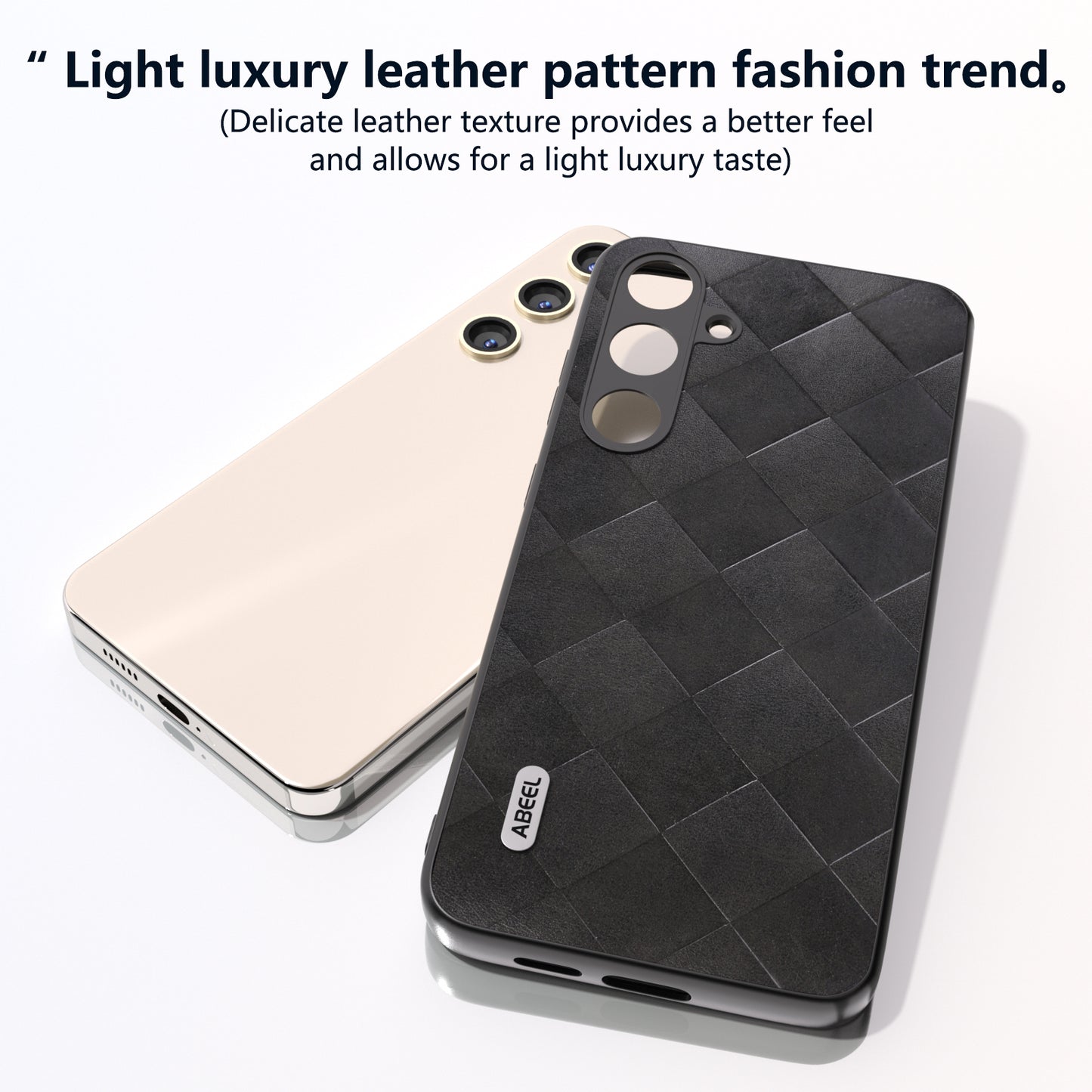 ABEEL For Samsung Galaxy S24+ Grid Texture Case PU Leather+TPU+PC Phone Cover - Black