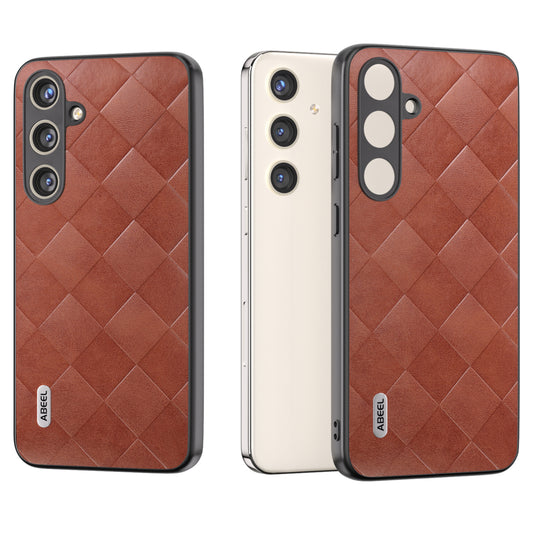 ABEEL For Samsung Galaxy S24+ Grid Texture Case PU Leather+TPU+PC Phone Cover - Brown