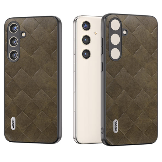 ABEEL For Samsung Galaxy S24+ Grid Texture Case PU Leather+TPU+PC Phone Cover - Green
