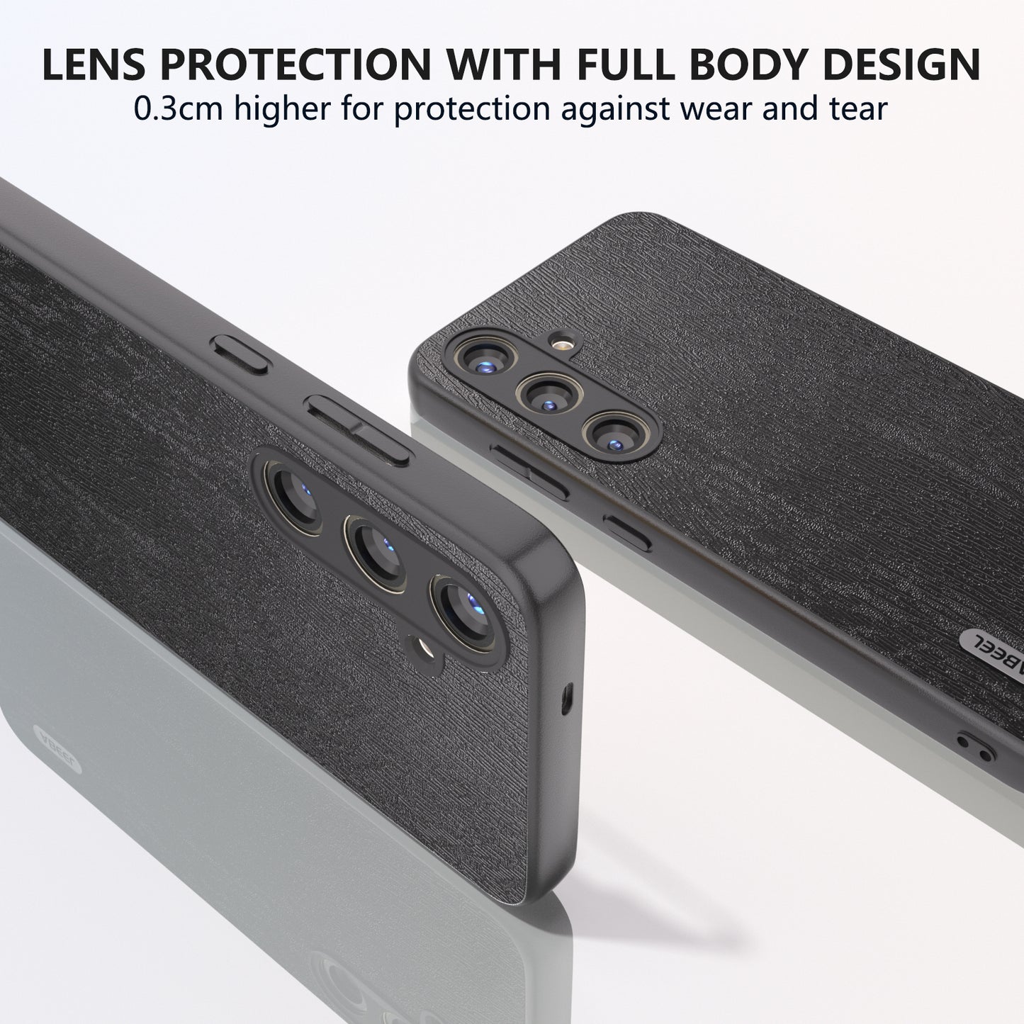 ABEEL For Samsung Galaxy S24+ Phone Case Wood Grain Anti-Scratch Leather Back Cover - Black