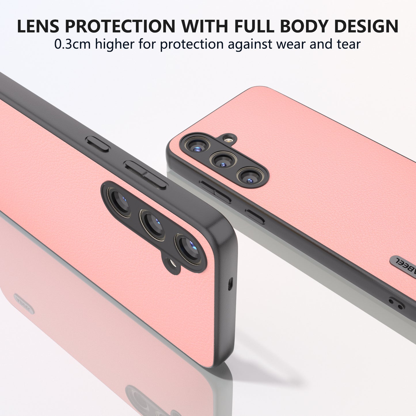 ABEEL For Samsung Galaxy S24+ Textured Phone Case Genuine Cow Leather Cover Non-Slip - Pink