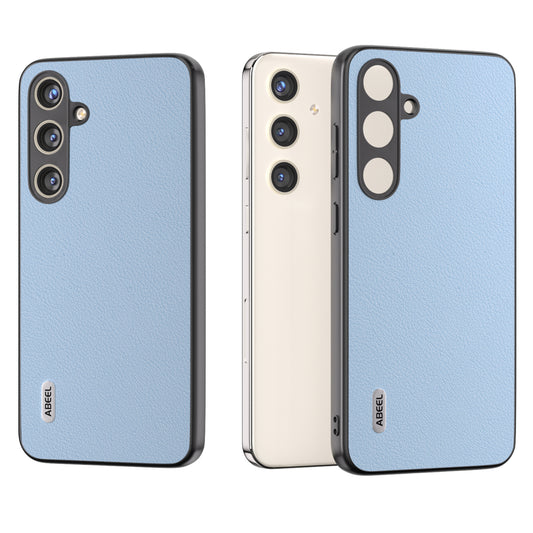ABEEL For Samsung Galaxy S24+ Textured Phone Case Genuine Cow Leather Cover Non-Slip - Baby Blue