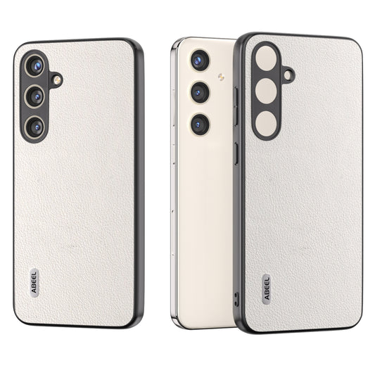 ABEEL For Samsung Galaxy S24+ Textured Phone Case Genuine Cow Leather Cover Non-Slip - Grey