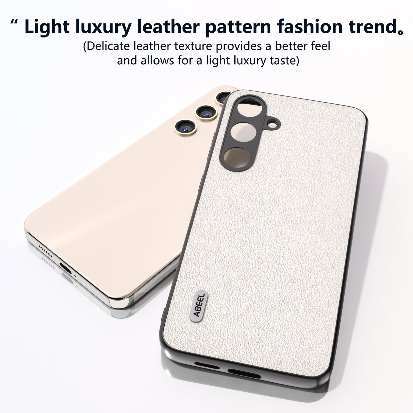 ABEEL For Samsung Galaxy S24+ Textured Phone Case Genuine Cow Leather Cover Non-Slip - Grey